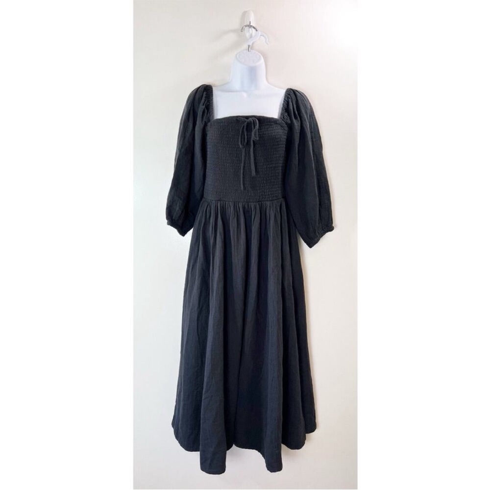 Quince Black Smock Midi Dress